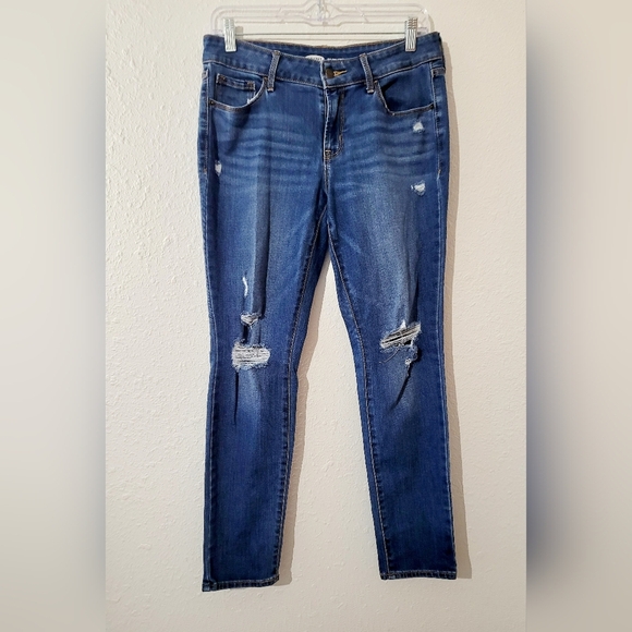 Old Navy Pop Icon Skinny Jeans Women Size 6 Blue Distressed Mid Rise Straight - Picture 1 of 8